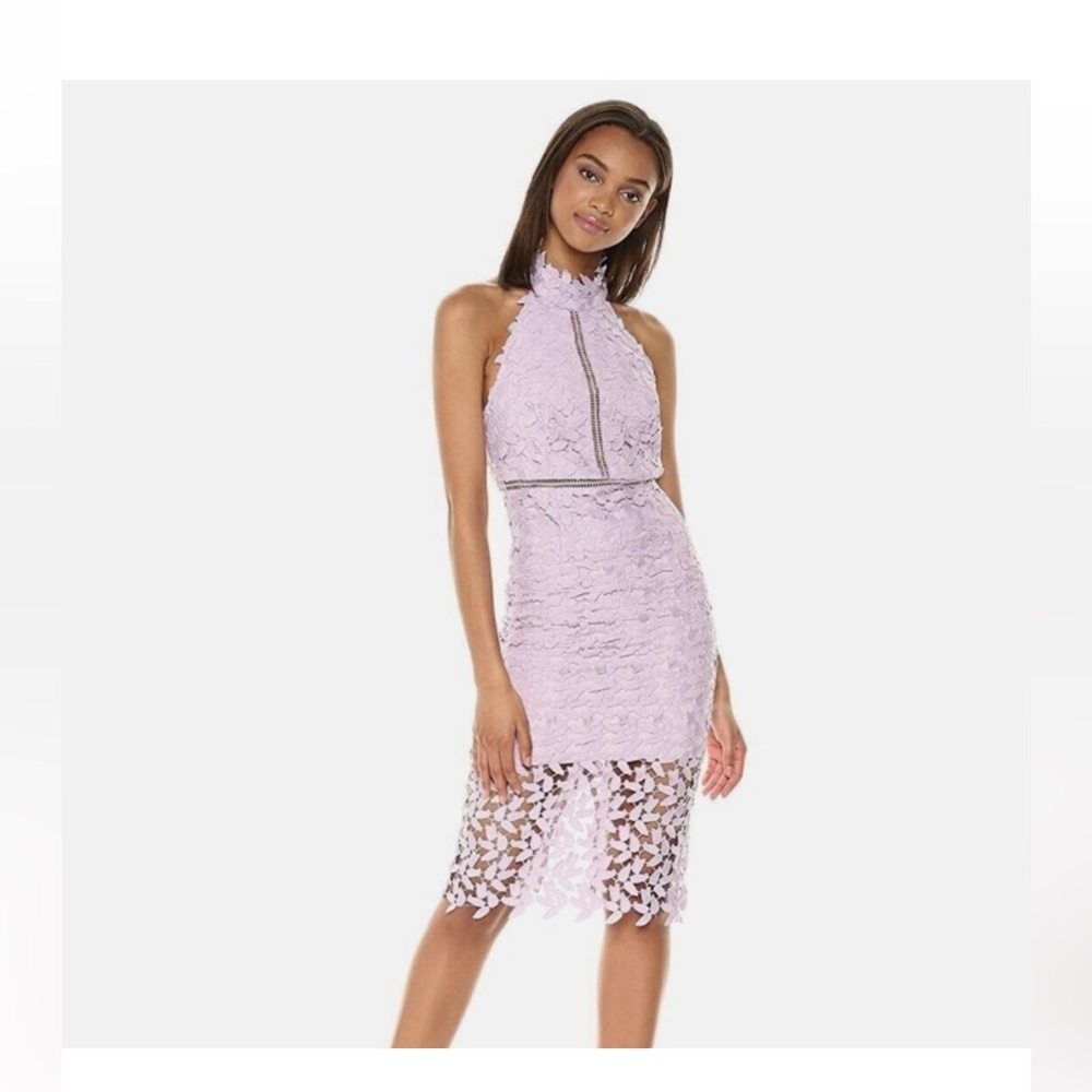 Bardot Gemma Halter Lace Sheath Dress, Orchid, XS